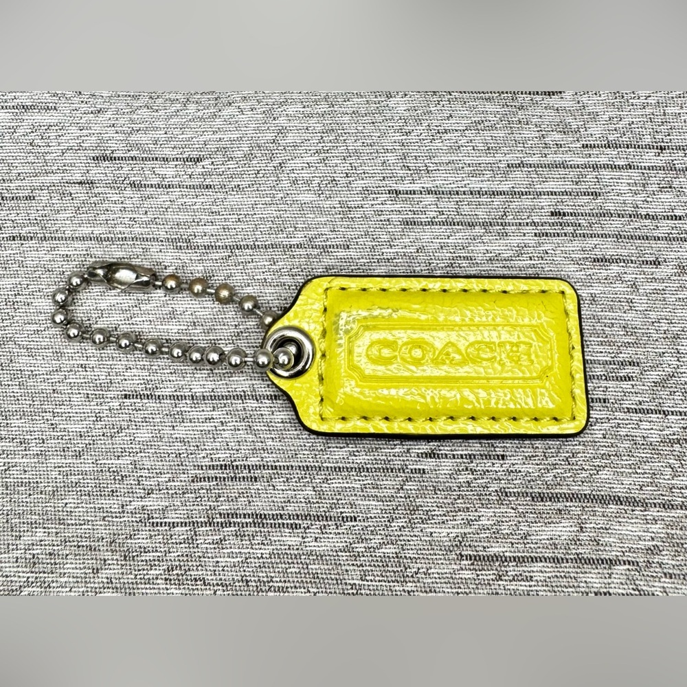 Coach Yellow Patten Leather Hangtag / Bag Charm / Silver Keychain - Aprox 2”